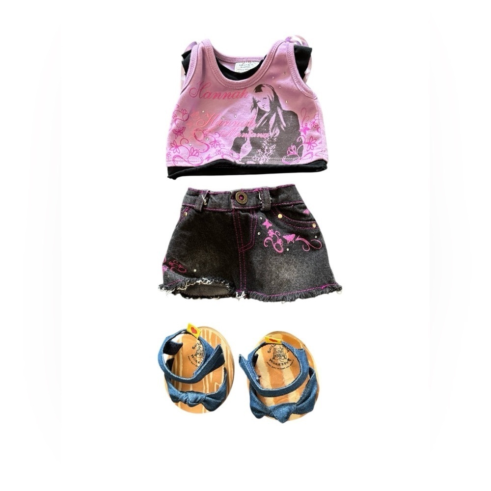 Build-A-Bear Workshop Retro Hannah Montana 3PC Set Top Denim Skirt Sandals